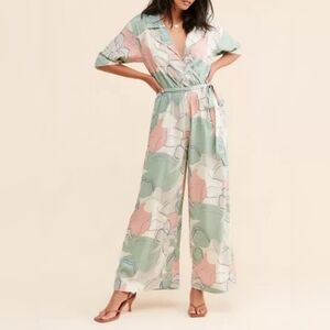 Native Youth Women's Abstract Floral Jumpsuit, Green & Pink, XS